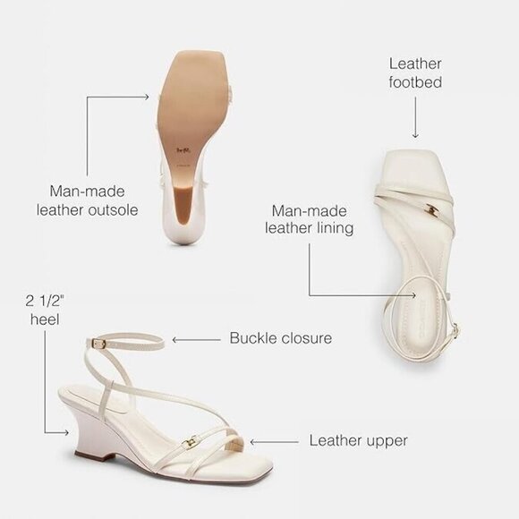 Coach Cait Sandals Women's Size 10 Chalk Leather Wedge Heel Ankle Wrap Buckle - Picture 6 of 8